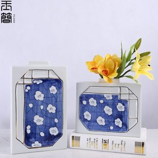 复古陶瓷花瓶摆件样板房家居客厅电视柜边几角几桌面软装 新中式