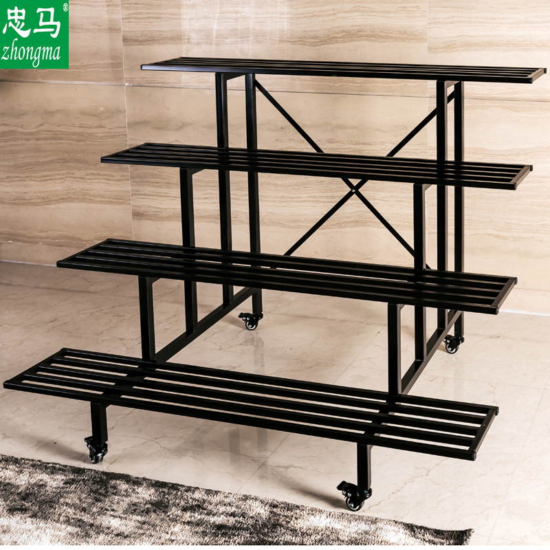 户外阳台落地式铁艺多层s阶梯花架带万向轮移动台阶花盆置物花架