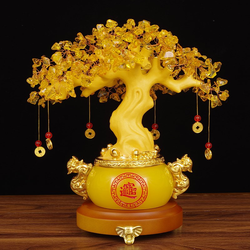 黄水晶摇钱树摆件招财p发财树办公室客厅桌面装饰开业乔迁新居礼