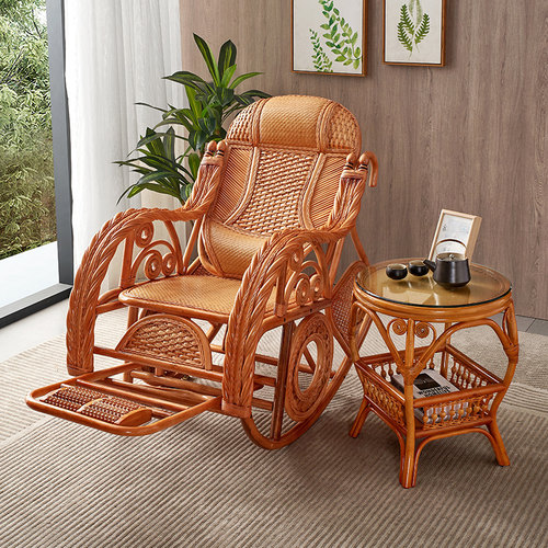 真藤摇摇椅躺椅大人老人老爷椅太师椅阳台家用休闲午休藤编摇椅