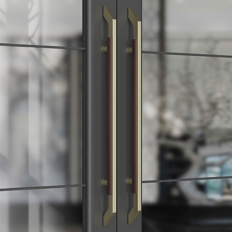 商铺玻璃门拉手不锈钢实木门把手黑胡桃木把手大门拉手可定制孔距