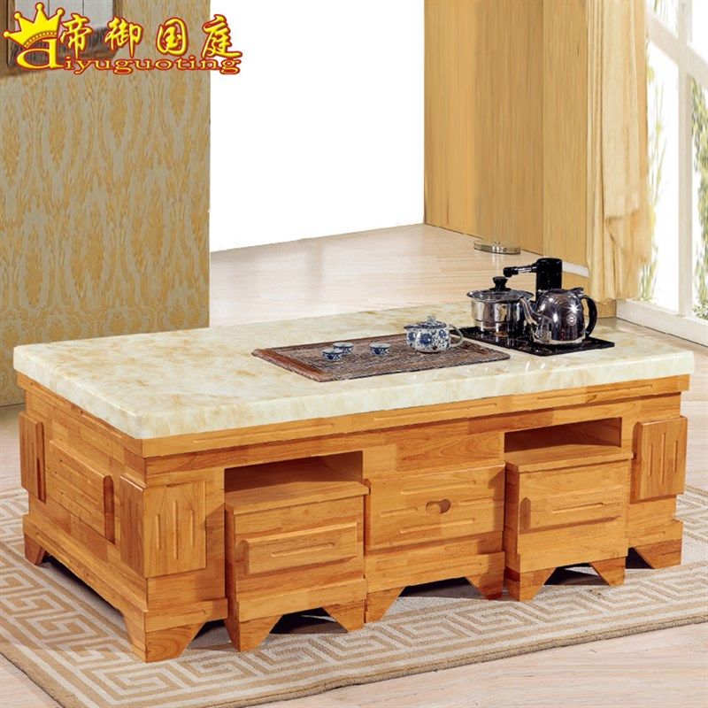 茶几大理石台面实木客厅方形欧式1.5米储物带凳组合家具小户型828