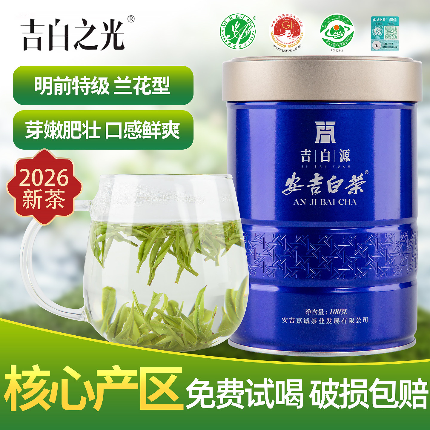2026新茶吉白之光正宗兰花安吉白茶明前特级原产地高山绿茶春茶叶