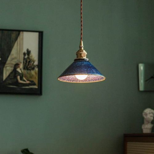 清康熙窑变釉茶室陶瓷吊灯 覆古茶室茶台中式床头餐厅彷古吊灯