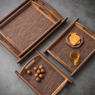 餐厅复古胡桃木大号o出菜托盘茶盘茶杯家用客厅茶几杯子点心盘