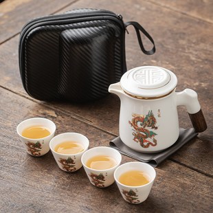 套装 旅行茶具便携式 羊脂玉白瓷一壶四F杯茶壶喝泡茶户外随身快客