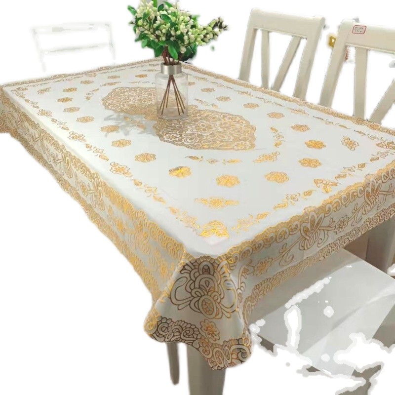 桌布防水免洗PC防烫防滑长方形餐桌布欧式烫金塑料桌布茶几台布