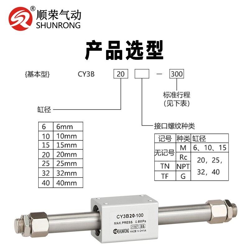 顺荣 RMS/CY3R/CY3B10-15-20-25-50-100-150-200-250-300无杆气缸