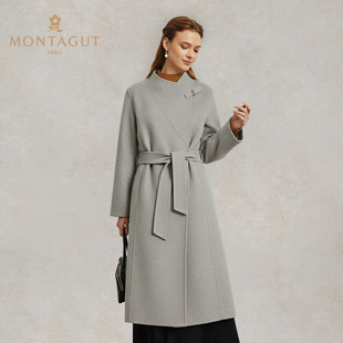 Montagut梦特娇绵羊毛气质中长款双面呢女装大衣2025秋冬新款外套