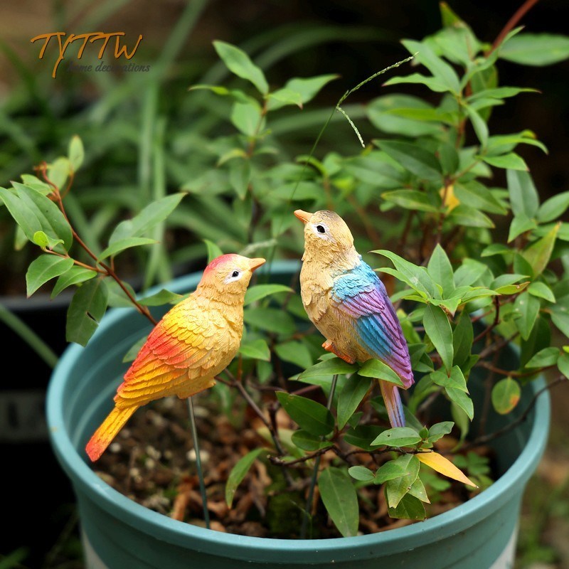 树脂彩色对鸟花插庭院阳台花园花盆创意J多肉绿植点缀家居装饰摆