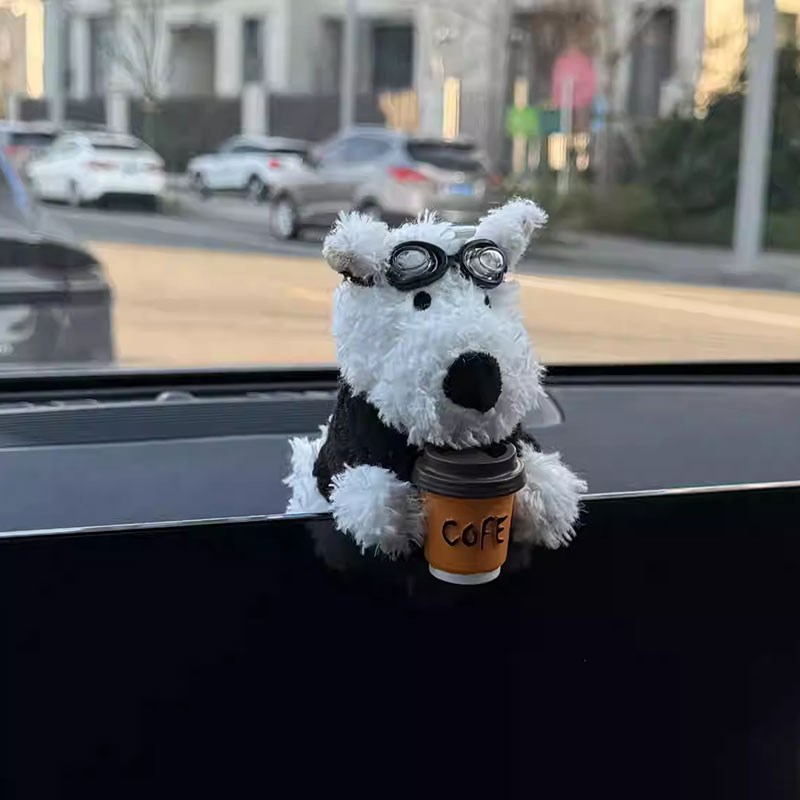 创意咖啡西高地车载中控台装饰B品屏幕趴趴摆件小狗车内饰品玩偶