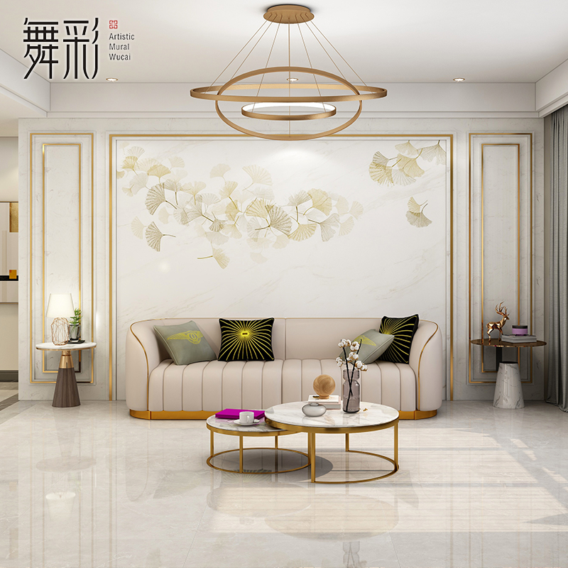 优选代新中式墙布电视背景墙壁纸卧室客厅大理O石R纹墙纸轻奢银杏