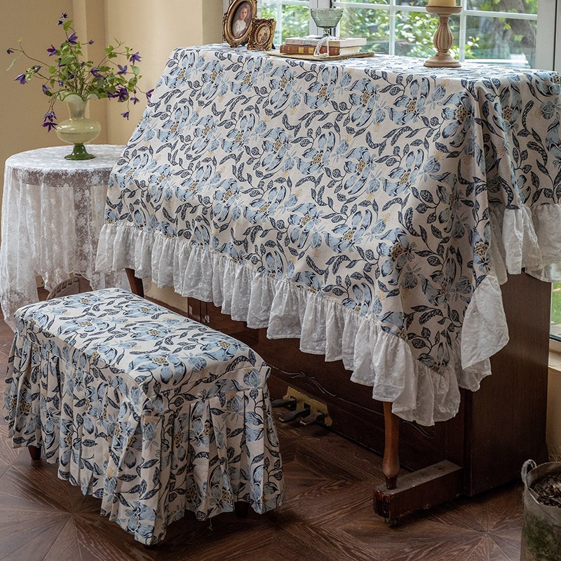 法式钢琴防尘罩玉兰高档盖巾亚A麻钢琴半罩琴凳罩电钢琴电子琴盖