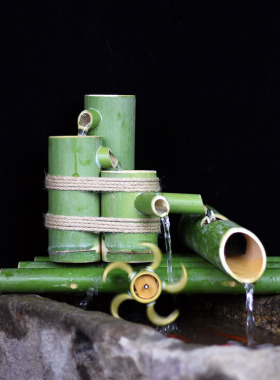 竹子流水过滤器摆件鱼缸石槽造景水轮水车加湿器W鱼缸循环流水