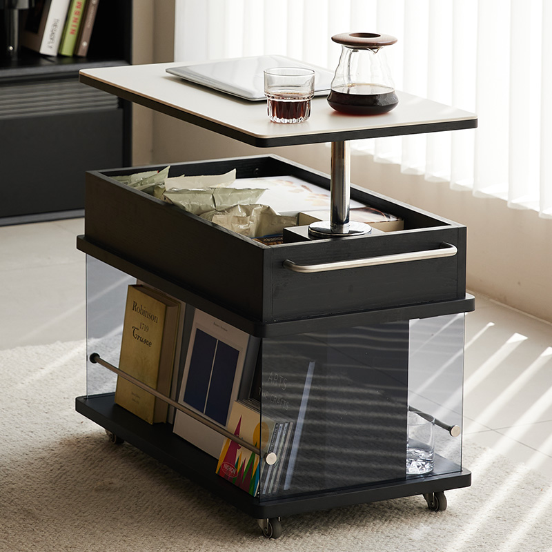 客厅可移动茶几极简家用实u木升降小型长方形茶桌边柜沙发边几带