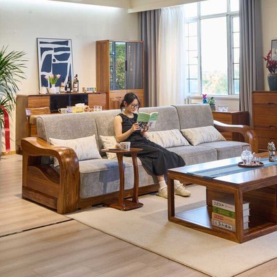 乌金木沙发直排四人位全实木原木客厅家具高端现代新中Z式全屋定