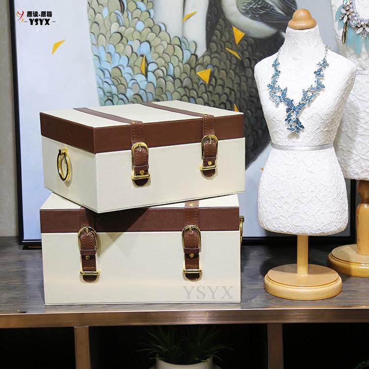 米色皮质咖边盒子样板房衣帽间室内装饰现代简约软装摆件储物箱子