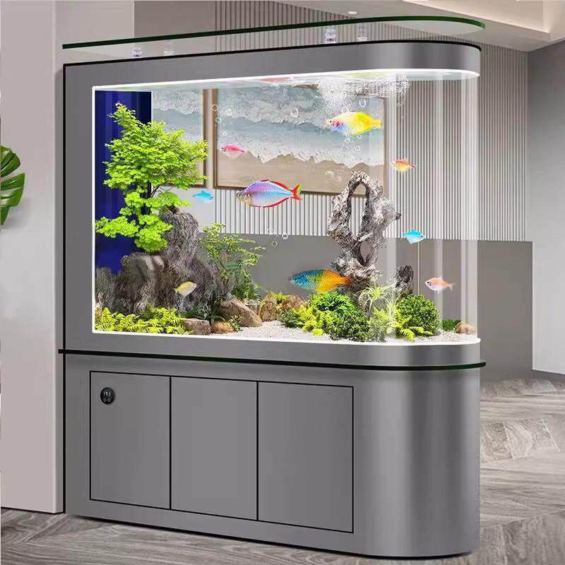 子弹头免换水底滤鱼缸客厅屏风隔断一体成型生态水族箱中大型智能