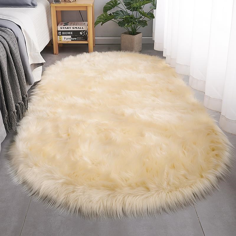 椭圆形羊毛地毯白色卧室床边w毯网红可爱少女梳妆台衣帽间拍照地