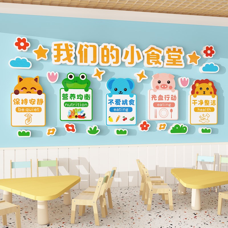幼儿园食堂文化j主题墙环创布置材料托管班节约粮食小饭桌墙面装