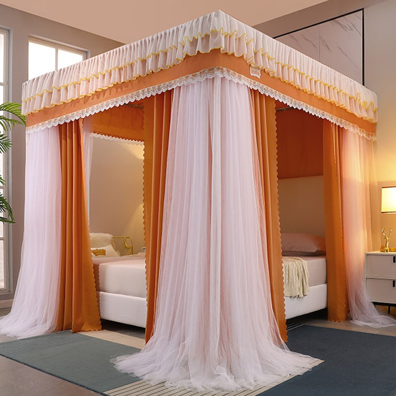 四季款双层遮光布床幔床帘一体式蚊帐挡风保暖双人1.5/1.Z8m床家