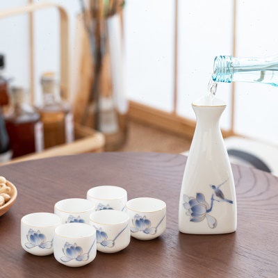 甜白羊脂玉瓷三角壶陶瓷套装古典酒杯烫温酒壶黄酒壶家用酒具