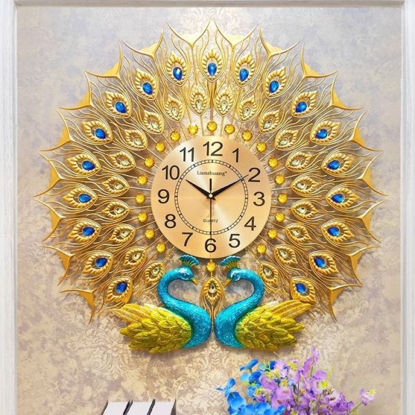 恋妆钟表孔雀挂钟客厅中国风时钟电子钟静音欧式创意石英钟