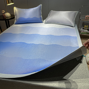 A类夏季 藤席冰丝凉席三件套渐变色夏天单双人可水洗空调席子1.8m