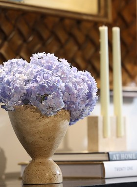 法式中古风大理石小花瓶冥想摆件香薰容器艺术几何天然洞石烛台