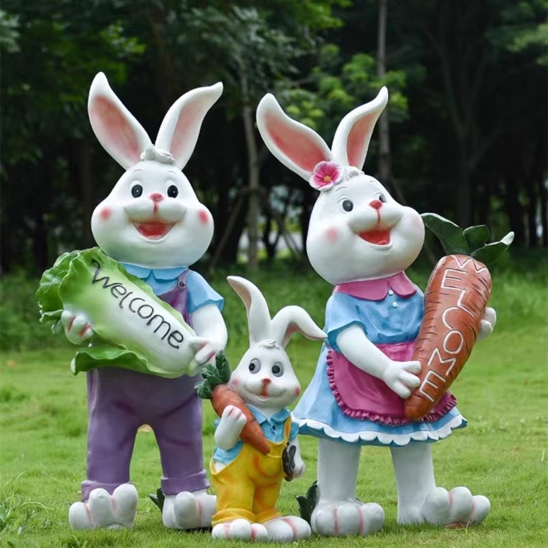 卡通兔子玻璃钢动物雕塑园林景观小品幼儿园庭院景区草坪装饰摆件
