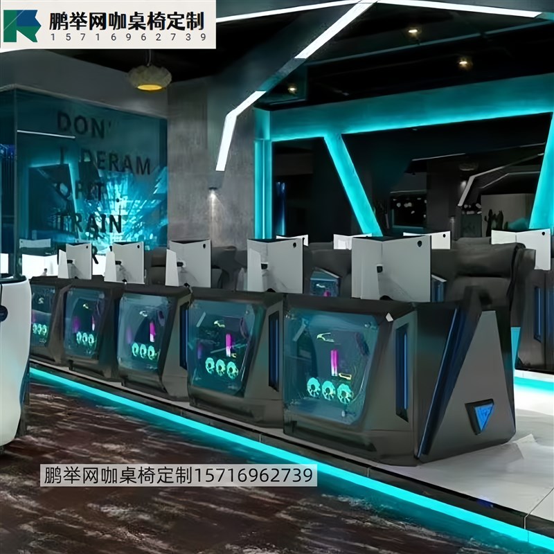 新款网吧桌椅网咖桌定制电竞酒店双人多人一体游戏电脑桌双层DIY