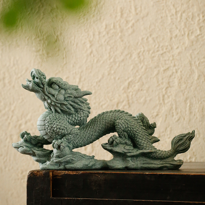 中式生肖龙书桌摆件创意家居玄关鱼缸沉水造景青砂石瑞兽神龙摆设