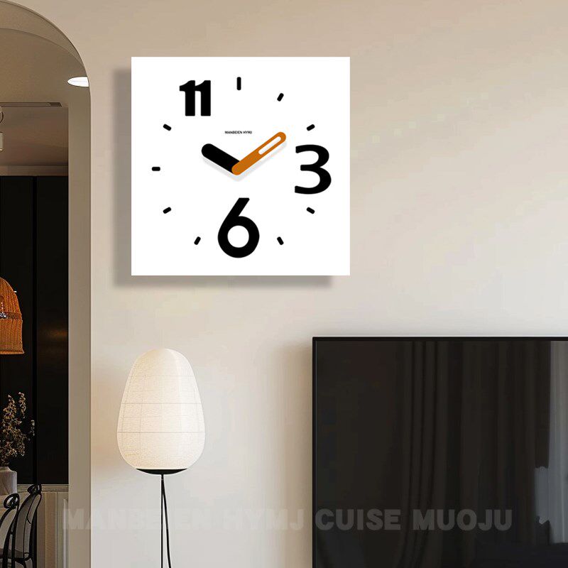 艺术客厅静音挂钟方形创意钟表现代简约时尚家用免打孔时钟挂墙表