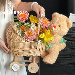 芯苼 材料 创意手提推车月子花篮鸡蛋鲜花束水果篮礼品花艺diy包装
