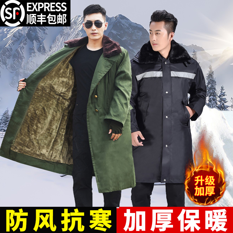 长款加厚军棉大衣男冬季冷库防寒服劳保绿棉袄老式风衣东北大棉衣