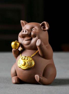 创意紫砂家居装饰品电视柜摆件动物猪书房博古架摆设陶瓷工艺品