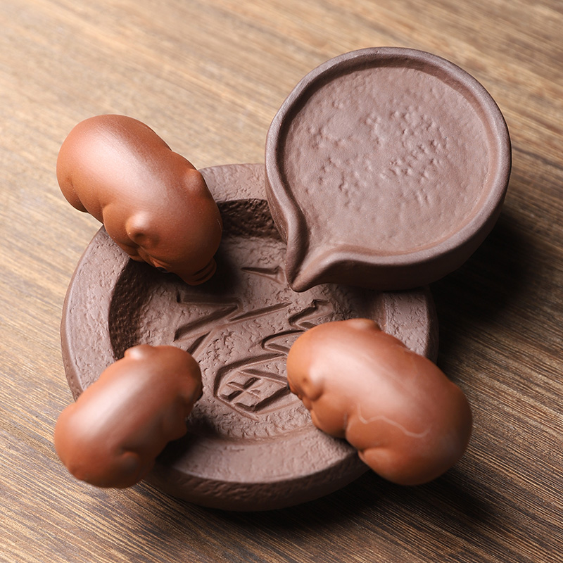 紫砂茶宠摆件精品可养小猪喝水手工可爱迷你招财福茶桌玩手工