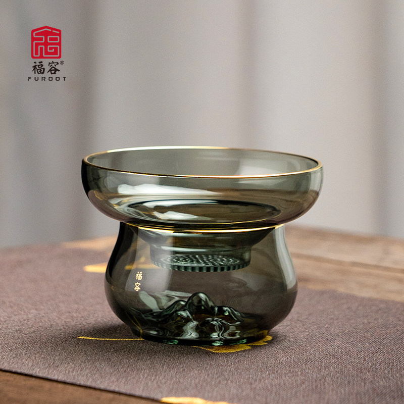 福容望岳茶滤套组茶叶过滤器高硼硅耐热玻璃茶漏过滤网茶水分离器