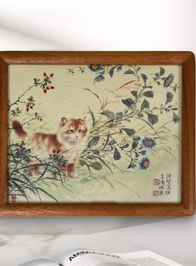 《瑞猫锦簇》榫卯实木框摆件挂画 卧室餐厅儿童房 送礼复刻装饰画