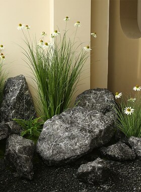 仿真黑山石摆件户外庭院玻璃钢假石头造景道具园林假山拍摄景观石