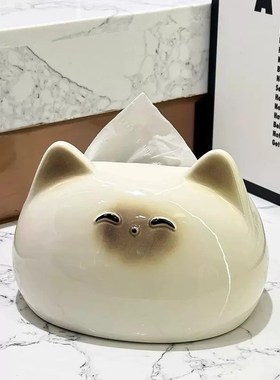 奶油风猫咪可爱抽纸盒轻奢搞怪创意饰品摆件家用客厅床头纸98411