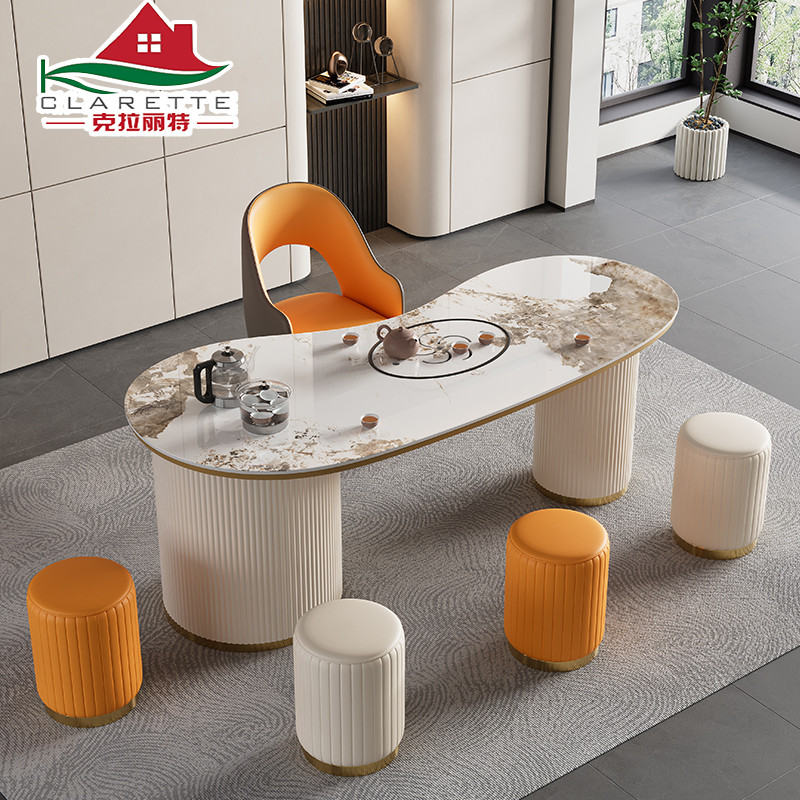 1.2/1.4/1.6/1.8米轻奢岩板茶桌家用办公腰型茶台茶几阳台泡茶桌