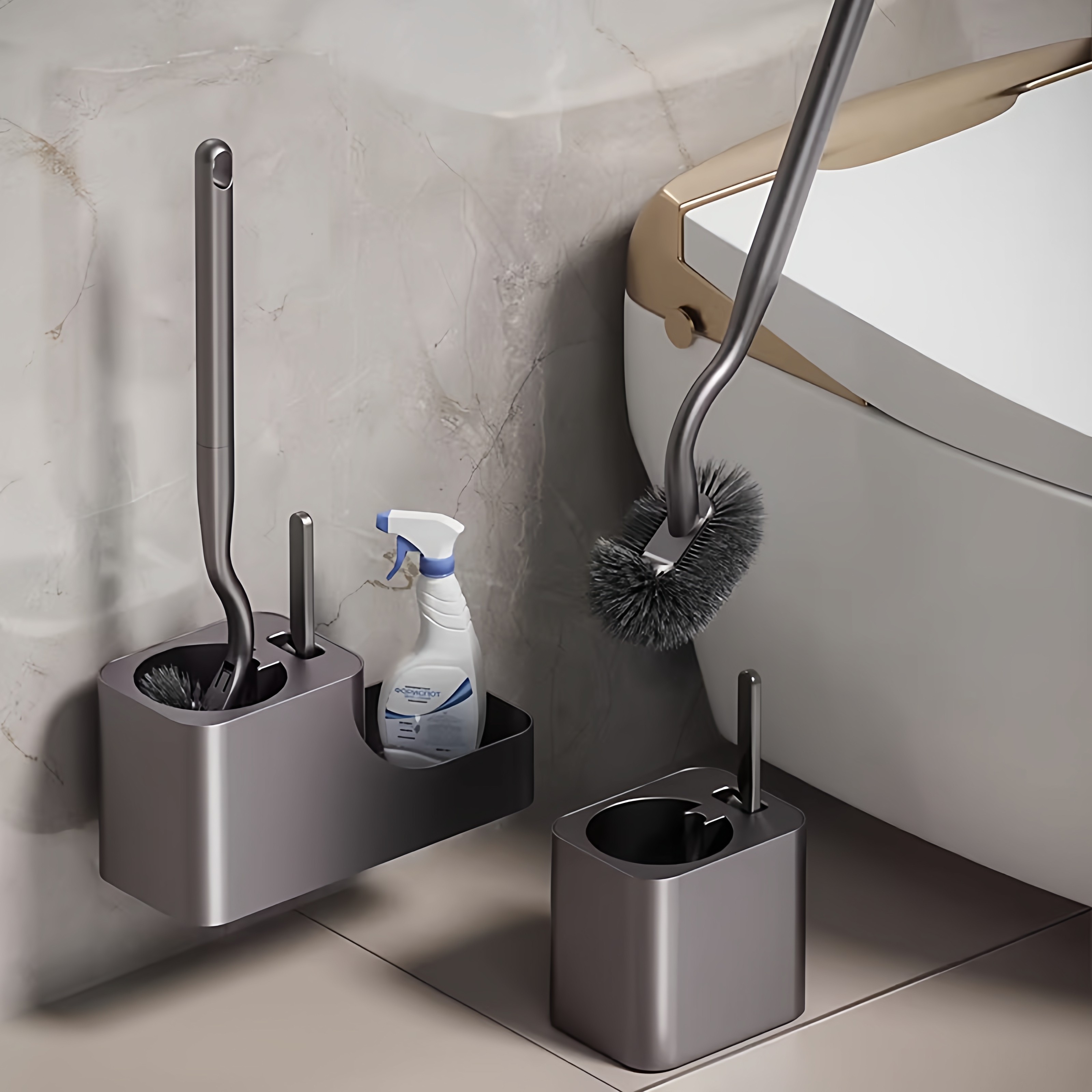 伊昊雅枪灰色马桶刷免打孔厕所刷子家用长手柄清洁套装卫生间马桶