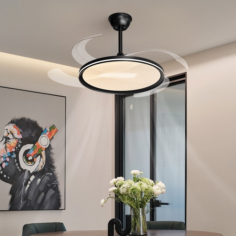 意式极简风扇灯新款超薄现代简约卧室餐厅M隐形全光谱一体吊扇灯