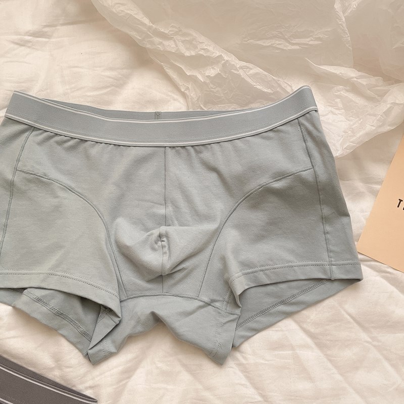 立体剪裁~简约纯色青年棉t质平角裤中腰四角裤U凸黑色抑菌男士内