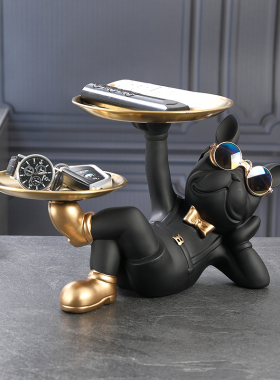 钥匙收纳托盘法斗犬网红家居客厅房间摆件狗创意进门玄关轻奢装饰