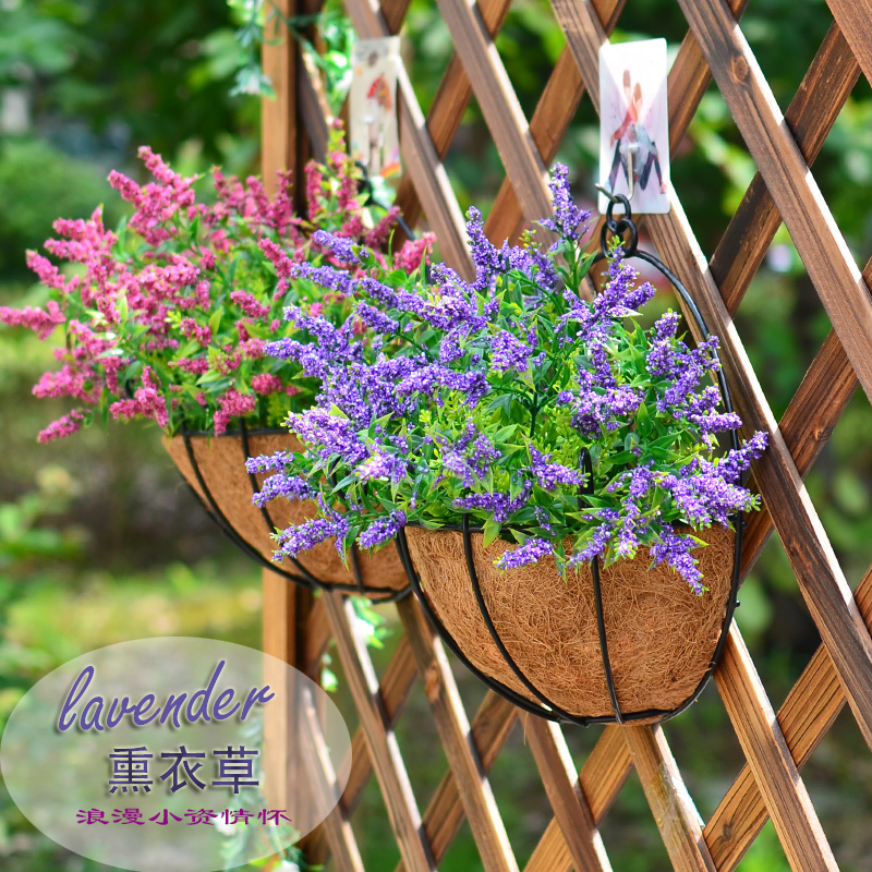 仿真花绿色植物墙挂壁假花玫瑰花百合花挂壁花套装薰衣草装饰花