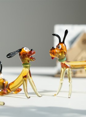 淄博琉璃手作可爱俏皮狗桌面摆件卡通治愈小狗公仔书桌装饰品礼物