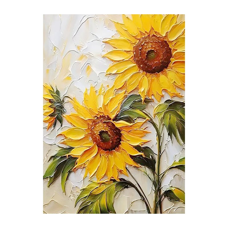 奶油风向日葵手绘油画抽象花卉客厅装饰画高级感花朵卧室玄关挂画图片