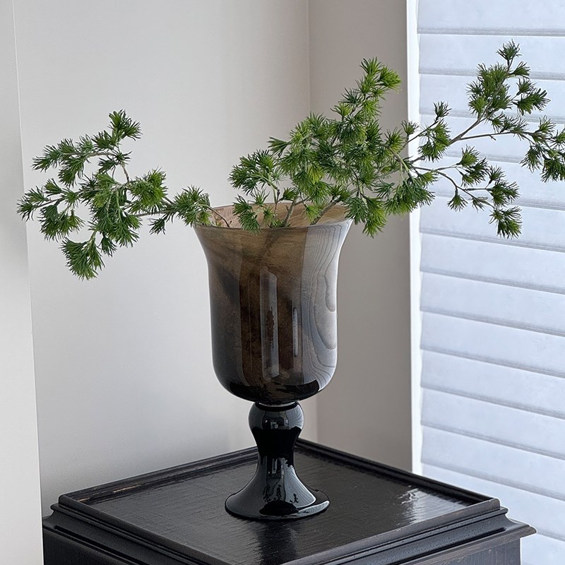 赫本家法式中古风琥珀色高脚花瓶餐桌家居高级感复古桌面摆件花器